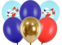 PartyDeco Latexové balónky, barevné, dekorativní letadlo, 6 ks