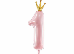 PartyDeco fóliový balónek Číslo  1 , 30x90cm, světle růžový jedna velikost