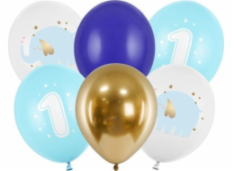 PartyDeco Latexové narozeninové balónky pro roční dítě, modré