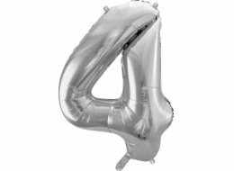 Party Deco Foil balónek Číslo 4, 86cm, stříbrný univerzální