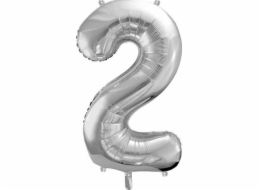 Party Deco Foil balónek Číslo "2", 86cm, univerzální stříbrný