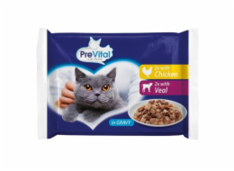 PREVITAL Chicken and veal in gravy - mokré krmivo pro kočky - 4 x 100g