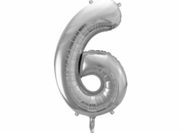 Party Deco Foil balónek Číslo 6, 86cm, stříbrný univerzální