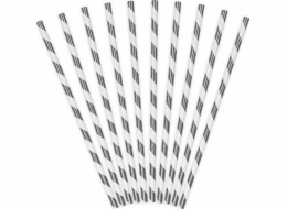 Party Deco Pruhovaná papírová brčka na pití, stříbrná, 19,5 cm, 10 ks univerzální
