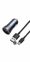 Nabíječka do auta Baseus Golden Contactor Pro s kabelem USB-C 1m 40W 1x USB, 1x USB-C šedá