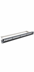 LYNX Patch panel, 19  , 24 portů, 1U, Cat5e/6/6A/7, neosazený, stíněný, vyvazovák, černý