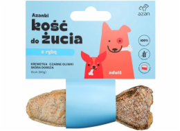 AZANKI Kost s krevetou a černými olivami v kůži tresky ve tvaru ryby – pamlsek pro psa – 12 cm