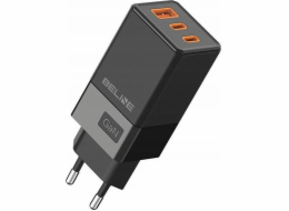 Beline 65W GaN 2xUSB-C+USB-A nástěnná nabíječka bez kabelu Černá