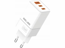 Beline 65W GaN 2xUSB-C+USB-A nástěnná nabíječka bez kabelu Bílá