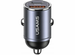 USAMS Nabíječka do auta 30W 1xUSB+1xUSB-C C38 Fast Charge Steel