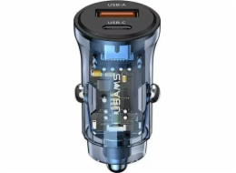 USAMS Nabíječka do auta 30W 1xUSB+1xUSB-C rychlonabíjení Modrá