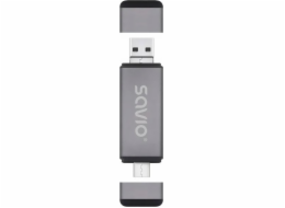 Savio Čtečka SD karet 3v1, USB-C + USB-A 2.0 + Micro USB, AK-72