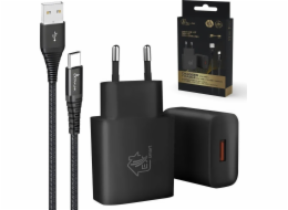Extralink Sada Smart Life USB Type-A to Type-C, 200 cm, černá + 12W černá nabíječka