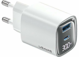 USAMS 30W GaN LED USB+USB-C CC229 rychle nabíjecí nástěnná nabíječka bílá