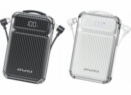 AWEI Powerbanka 10000mAh 22,5W P89K vestavěné kabely USB-C, Lightning výstupy 1xUSB+ USB-C