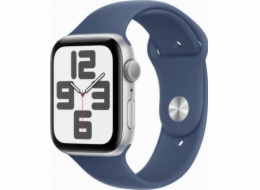Apple Watch SE GPS, 44mm stříbrné hliníkové pouzdro s džínovým sportovním páskem - velikost S/M