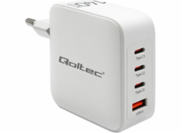 Qoltec 140W síťová nabíječka GaN | 5-20V | 2,5-5A | 3xUSB-C PD | 1xUSBQC 3.0 | Bílý