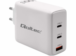 Qoltec 100W síťová nabíječka GaN | 5-20V | 1,5-3A | 2xUSB-C PD | 1xUSBQC 3.0 | Bílý