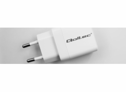Qoltec 35W GaN nástěnná nabíječka | 5-20V | 1,5-3A | 1xUSB-C PD | 1xUSB QC 3.0 | Bílý