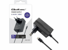 Qoltec Super FAST PD nabíječka pro Raspberry PI 5 | USB-C | 27W | 5-12V | 1,8-5A | Černý
