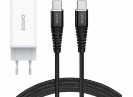 Savio 65W GaN LA-07 nástěnná nabíječka s Type-C-USB Type-C kabelem 100W 1m, bílo-černá