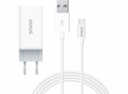 Savio 65W GaN LA-07 nástěnná nabíječka s 1m kabelem USB-A-USB typu C, bílá