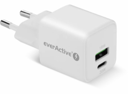 everActive GaN nástěnná nabíječka 1X USB, 1X USB-C 20W QC3.0 Bílá