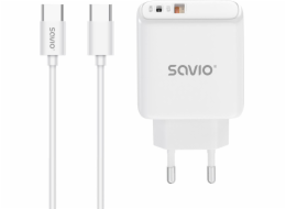 Savio LA-10 30W Quick Charge Power Delivery 3.0 nástěnná nabíječka bílá + kabel