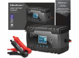 Qoltec Inteligentní mikroprocesorová nabíječka 12V 8A | 24V 4A | Usměrňovač s funkcí opravy pro AGM GEL baterie | LCD
