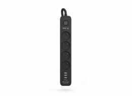 Napájecí lišta KERG s jističem - 4 zásuvky 3USB 16A 3m