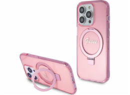 Guess Guess GUHMP15LHRSGSP iPhone 15 Pro 6.1 růžové/růžové pevné pouzdro Ring Stand Script Glitter MagSafe