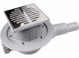 Sifon McAlpine Podlahová vpusť s ventilem; nerezová mřížka 115x115mm; horizontální odklon 40/50mm