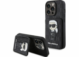Karl Lagerfeld Karl Lagerfeld KLHCP15LSAKKNSCK iPhone 15 Pro 6.1 černo/černé pevné pouzdro Saffiano Sloty na karty a stojan Monogram Ikonik Patch