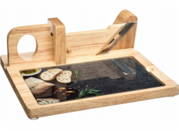 Secret de Gourmet Cutting Board Dřevěné prkénko s kráječem, multifunkční kuchyňský doplněk se skleněným servírovacím talířem