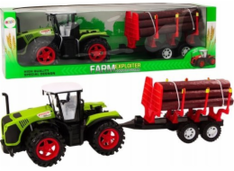Farmářský traktor LeanToys s přívěsem na dřevo 9 protokolů Strom Drive Zelená