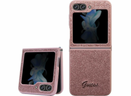 Pouzdro Guess Guess GUHCZF5HGGSHP Pevné pouzdro Samsung Galaxy Z Flip 5 Glitter Script růžová/růžová