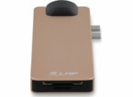 USB HUB LMP Kompaktní dokovací stanice USB-C 4K 8 portů, HDMI, Mini-DP, Eth., USB 3.0, SD/microSD, USB-C, Alu., zlatá *Novinka