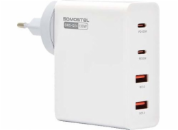Nabíječka Vega 130W GaN BÍLÁ SÍŤOVÁ NABÍJEČKA SOMOSTEL POWER DELIVERY Q24 2XPD + 2XUSB>