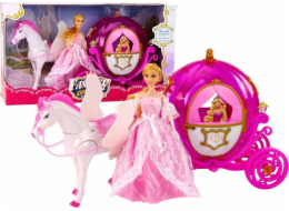 Kočár s koňskou panenkou Princezna Kočár Růžový Pegasus Set