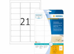 Herma čiré adresní štítky na fólii, matné A4, 63,5 x 38,1 mm, odolné vůči povětrnostním vlivům, s trvalou přilnavostí 8670