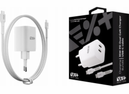NEXT ONE Nabíječka NEXT ONE Rychlá 35W GaN 2xUSB-C nástěnná nabíječka s USB-C kabelem Bílá