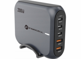 ForCell nabíječka FORCELL F-ENERGY GaN III VT-51 stolní nabíječka 3 x typ C + 2 x USB A PD QC4.0 SFC2.0 5A 200W šedá