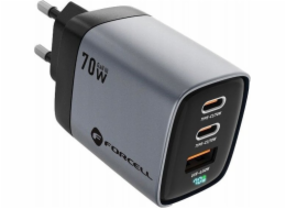 ForCell nabíječka FORCELL F-ENERGY GaN III VT-37 síťová nabíječka s LCD displejem 2 x typ C + USB A PD QC4.0 SAM SFC2.0 3,45A 70W šedá