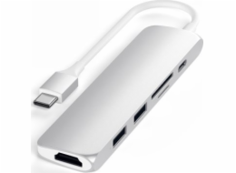 Satechi 6-v-1 USB-C tenký víceportový adaptér – hliníkový adaptér pro mobilní zařízení USB-C (USB-C, 2x USB-A, 4K HDMI, čtečka karet Micro/SD) (černá)