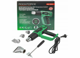 Elektrická horkovzdušná pistole Rockforce s tryskami (230V, 50/60Hz, 2000W, 60-600 stupňů, 300-500l/min)