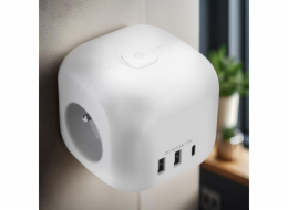 Solight rozbočka kostka, 3x 16A + USB A+C, bílá, vypínač - P110C