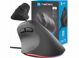 Vertikální myš Natec CRAKE 2 PRO/Vertikální/Optická/Pro praváky/12 400 DPI/Drátové USB-A/Černá