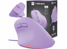 Vertikální myš Natec CRAKE 2 PRO/Vertikální/Optická/Pro praváky/12 400 DPI/Drátové USB-A/Fialová