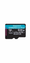 Kingston MicroSDXC karta 512GB Canvas Go! Plus, R:200/W:160MB/s, Class 10, UHS-I, U3, V30, A2 + Adaptér