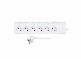 Solight 6z prodlužovací přívod, 3m, 3 x 1mm2, bílý, 6+1 vypínač